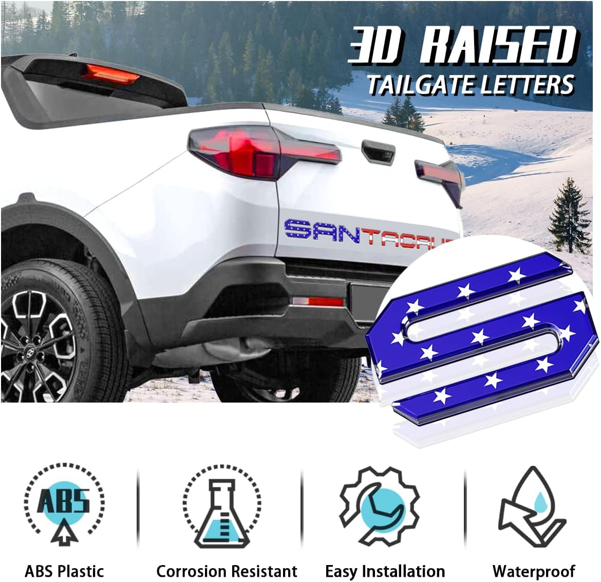Tailgate Inserts Letters Compatible for 2022 2023 2024 2025 Santa Cruz 3D Raised & Strong Adhesive Decals Letters Rear Emblem Decal Sticker Compatible for Santa Cruz Accessories-American Flag