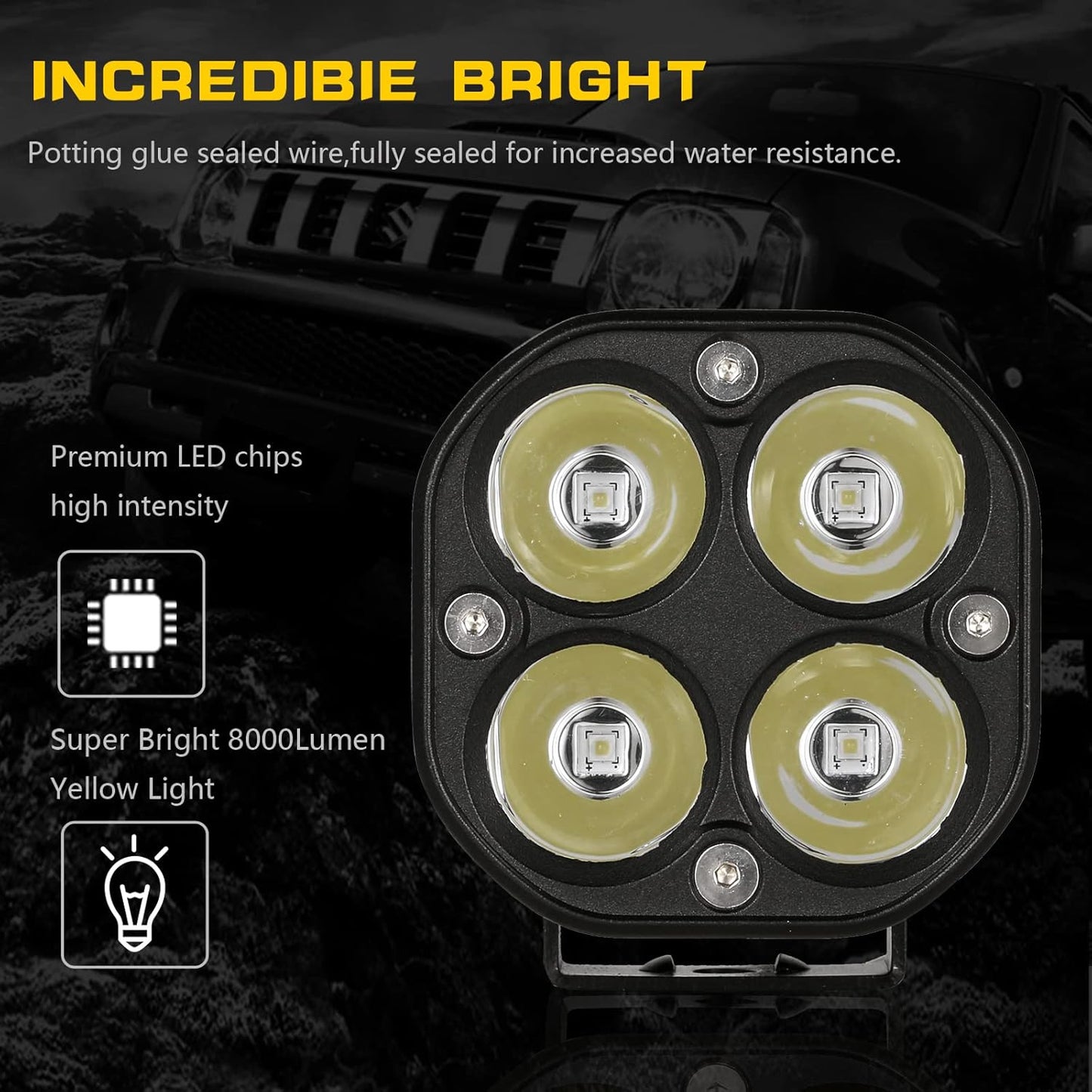 BIGLION.X LED Cubes, 3 Inch Pair 80W LED Driving Pods Spot Beam Off Road Fog Lights Waterproof IP68