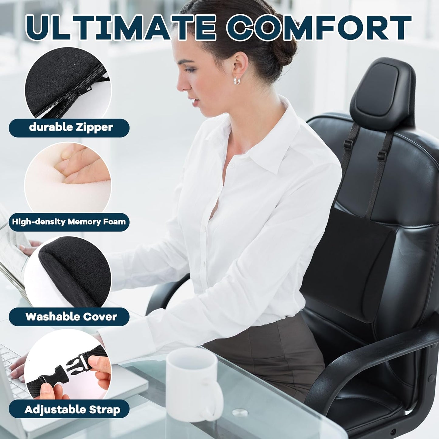 ROYALAY Lumbar Support Pillow for Car Seat Driver, Car Seat Cushions with Adjustable Straps for Driving Back Pain, Ergonomic Back Cushion with Removable Cover for Car, Computer, Gaming Chair, Recliner