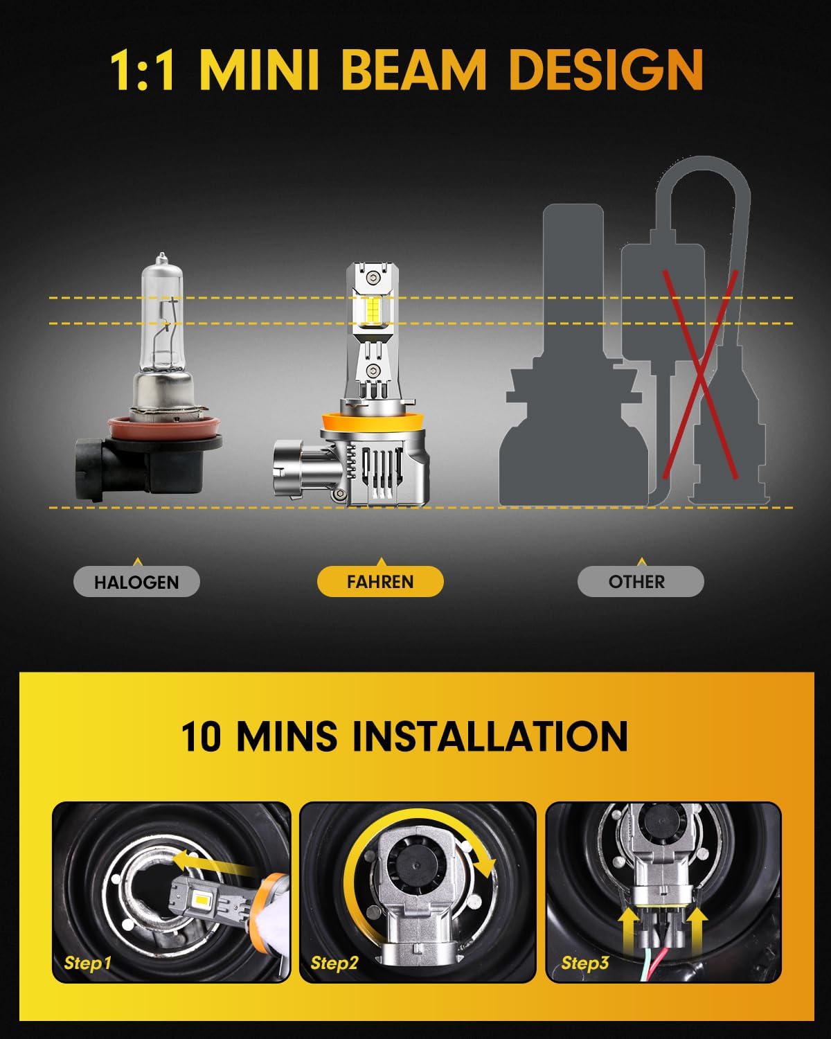 FAHREN 2025 Brightest H11 Led Bulbs, 𝟔𝟎,𝟎𝟎𝟎𝐋𝐌 H11/H8/H9 Lights, 1000% Brighter with 16 CSP Chips, Cutting-Edge Tech for Epic Night Visibility, 6500K Cool White Fog Bulb HID, Pack of 2