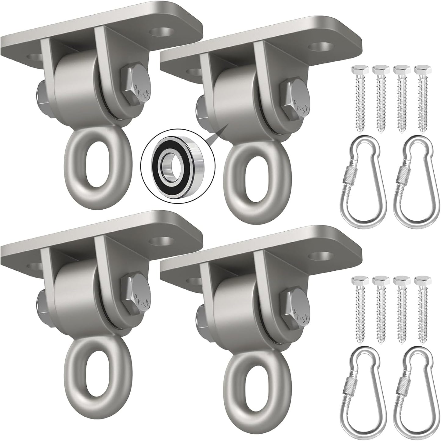 BETOOLL Swing Hangers with Bearing, Heavy Duty Porch Swing Hanging Kit for Outdoor Playground Tree Ceiling Mount Swingset Hardware Bracket Hooks for Hammock Yoga Punching Bag Accessories 4PCS Silver