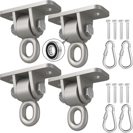 BETOOLL Swing Hangers with Bearing, Heavy Duty Porch Swing Hanging Kit for Outdoor Playground Tree Ceiling Mount Swingset Hardware Bracket Hooks for Hammock Yoga Punching Bag Accessories 4PCS Silver