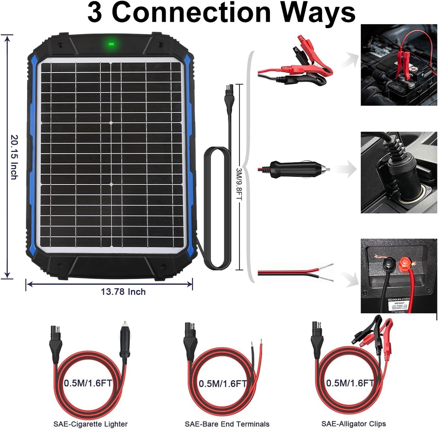 SUNER POWER 20W 12V Solar Battery Trickle Charger & Maintainer PRO, Built-in Intelligent MPPT Controller, Waterproof 12 Volt 20 Watt Solar Panel Charging Kits for Car Marine RV Trailer Boat Automotive