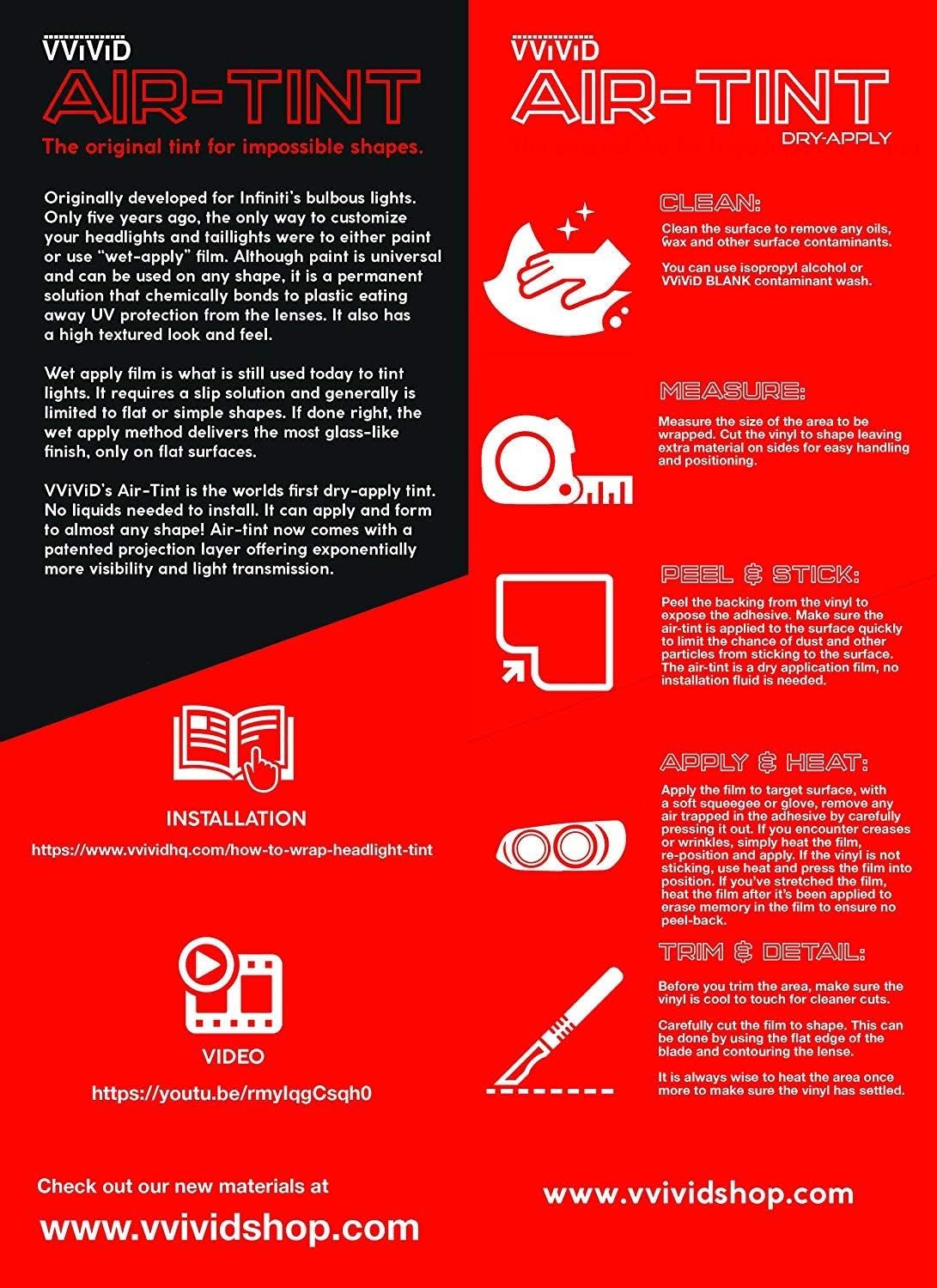 VViViD Smoke Black Adhesive Headlight Wrap Tinting Vinyl (12" x 48" 2-Roll Pack)