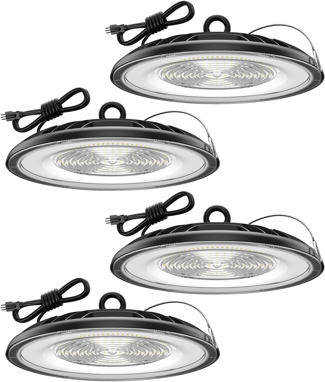 High Bay LED Shop Lights 200W - 28000LM 5000K IP65 Waterproof High Bay Lights with US Plug, Hanging Hook, 4 Pack Commercial Bay Lighting for Barn, Warehouse ETL Listed