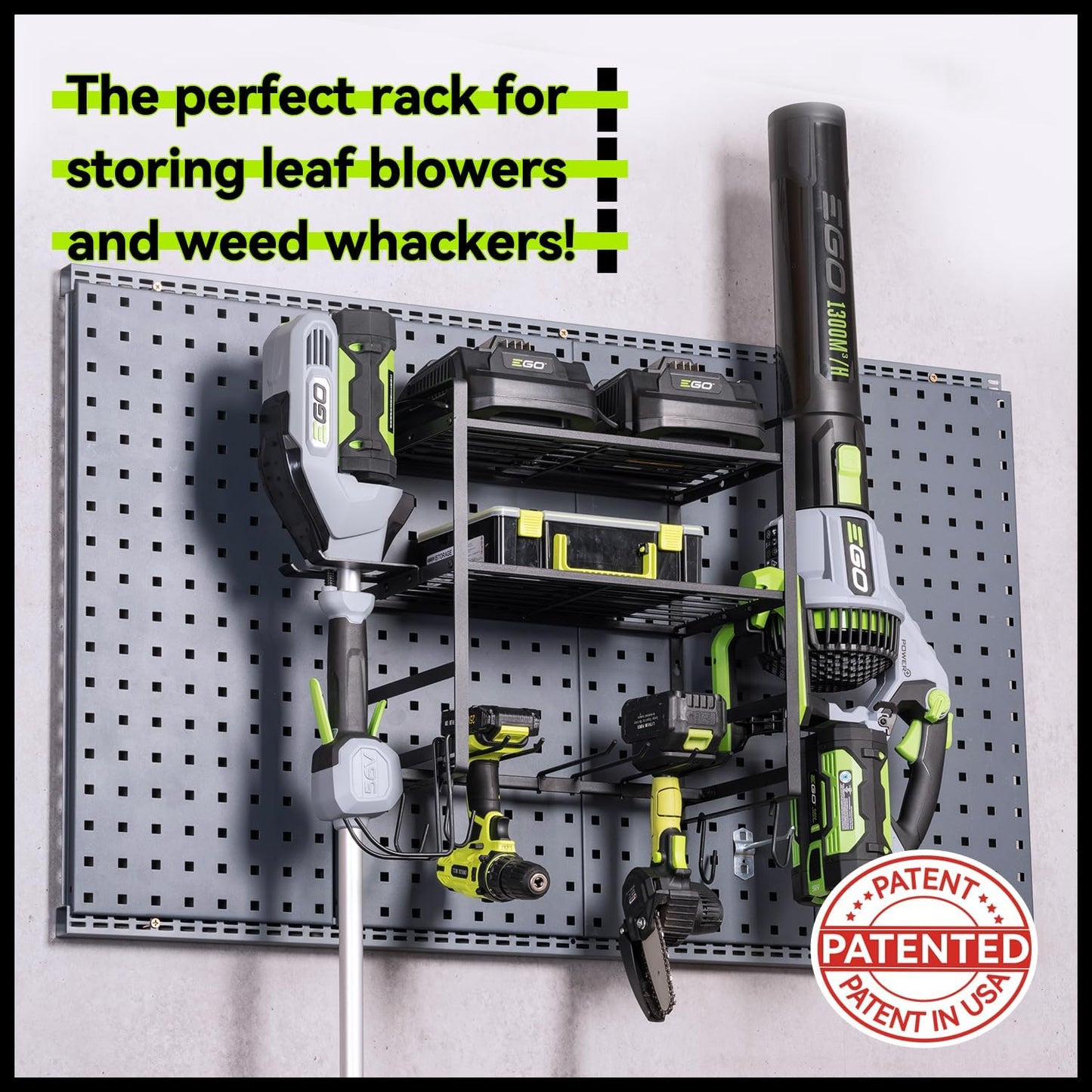 KAFAHOM Leaf Blower and Weedeater Hanger,Lawn Power Tool Organizer Wall Mount Rack Hanger for Leaf Blower and Weed Eater,Heavy Duty Lawn Tool Storage and Organization with Hooks