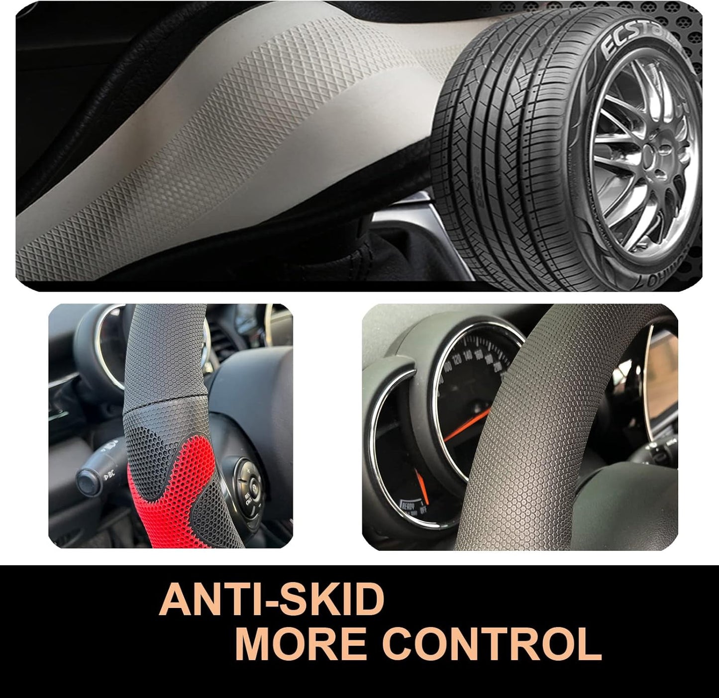PINCTROT Large Size Comfy Grip Steering Wheel Cover, Anti-Slip Design, 15.5-15.75 Inch(Silicone Red)