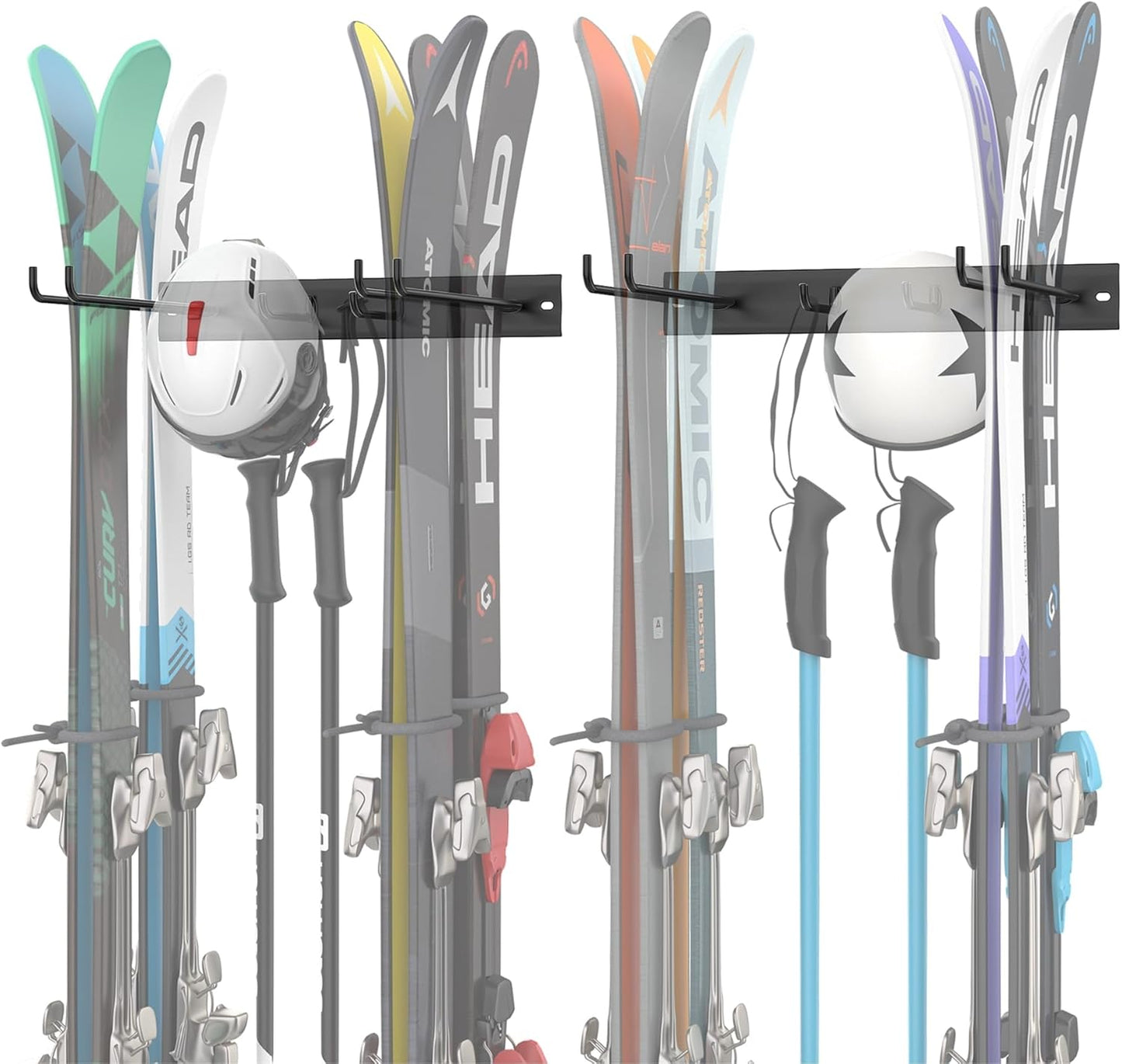 WALMANN Garage Ski Rack, Indoor Ski Hangers for Garage Ski Storage Wall Mounted Ski Holder Holds Up to 8 Pairs of Skis