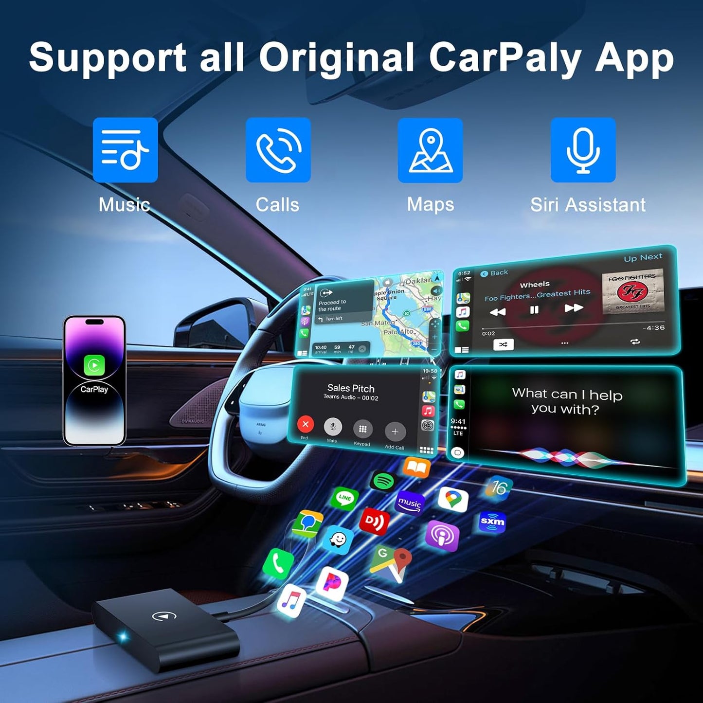 LXJADAP Wireless CarPlay Adapter 2025 Upgrade Wired CarPlay to Wireless, Plug and Play Easy Use Fast Stable Connection Car Play for iPhone