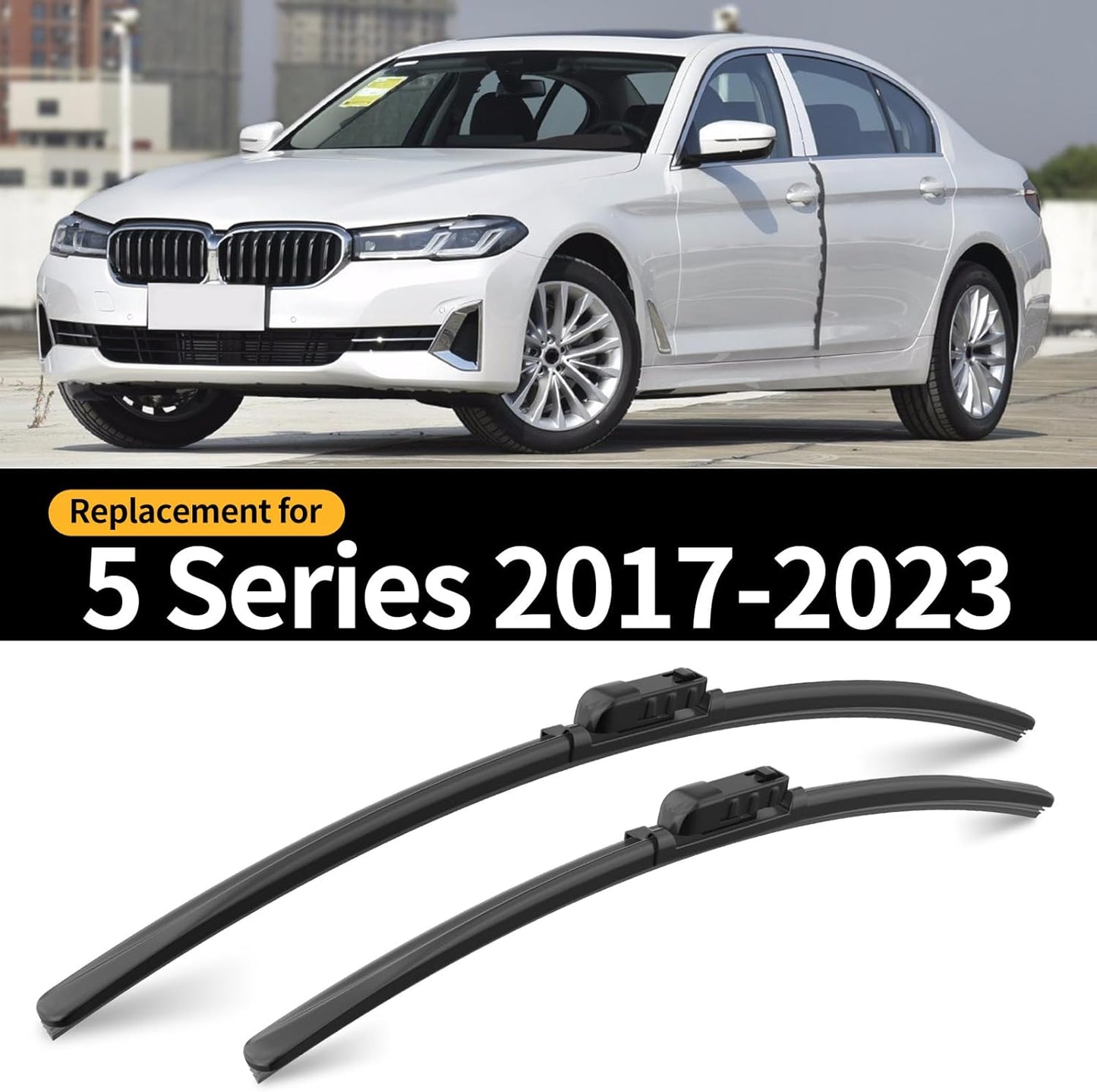 Front Windshield Wipers, 2-Piece Set for BMW 5 Series 530i 530e 540i M550i 2017 2018 2019 2020 2021 2022 2023 - Automotive Replacement Front Wiper Blades for Car Window