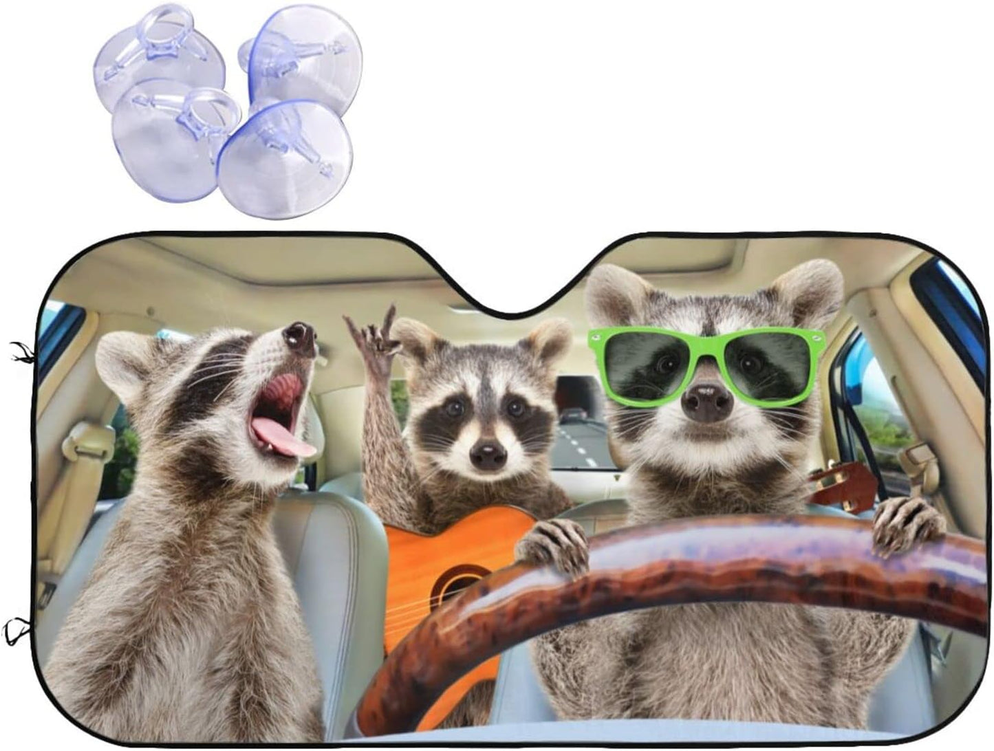 Raccoon Driving Car Windshield Sunshade Front Window Sun Visor Protector Foldable Shield Cover for Truck SUV