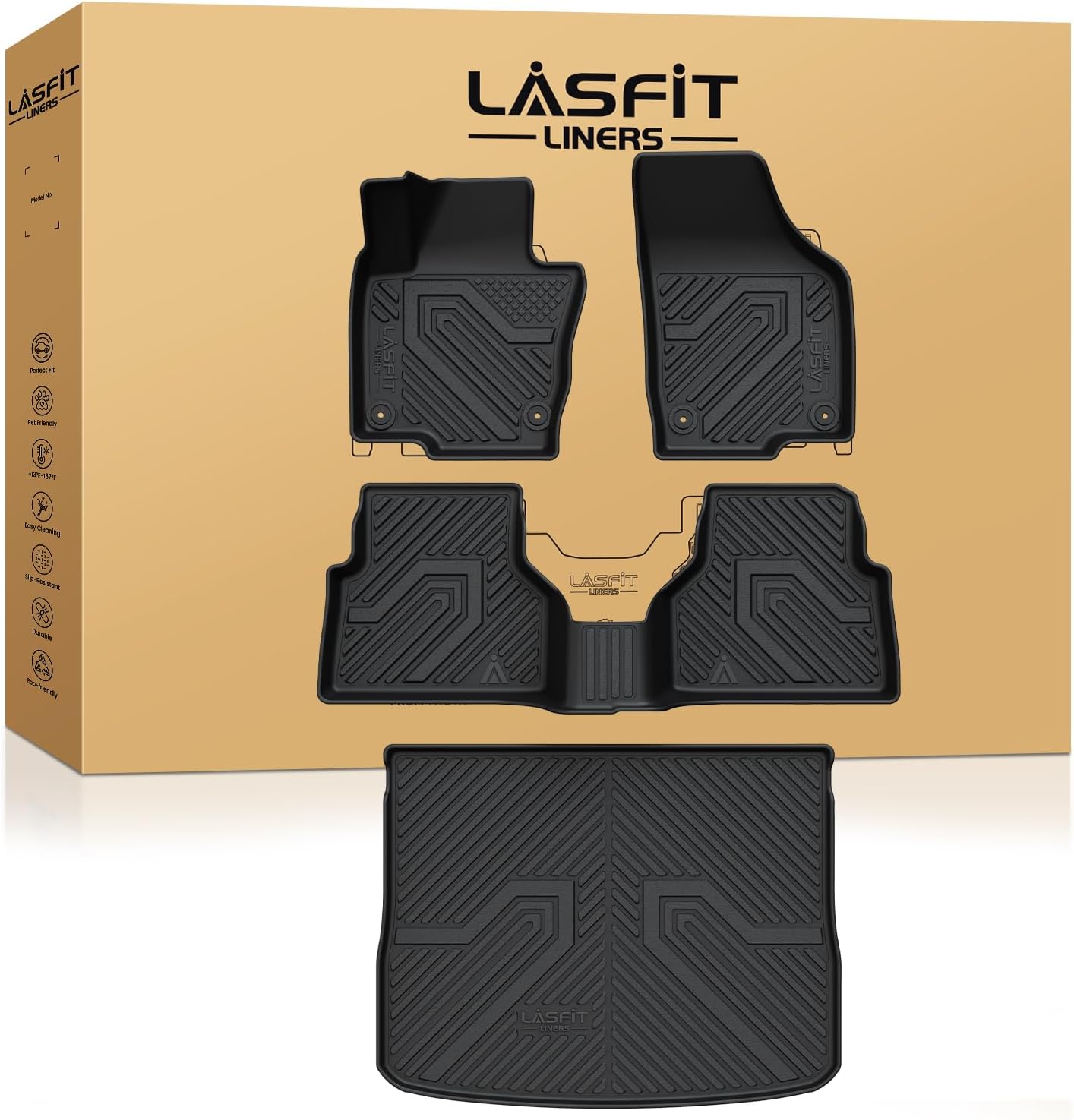 LASFIT Floor Mats & Cargo Mats for Volkswagen Tiguan 2017 2016 2015 2014 2013 2012 2011 2010 2009/Volkswagen Tiguan Limited 2018, All Weather TPE Custom Fit Floor Liner for VW Tiguan Car Mats, Black