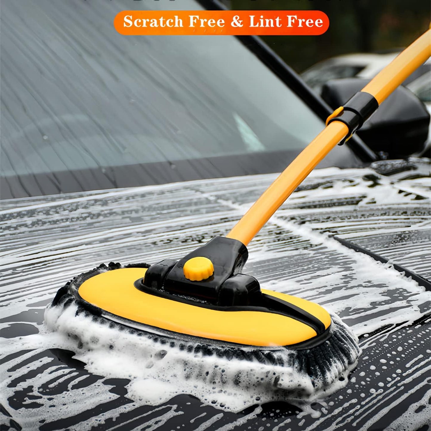 Upgrade Car Wash Brush Mop with Long Handle,Chenille Microfiber Car Wash Brush Car Cleaning Brush Kit Car Wash Mop Supplies Car Washing Brush with Scratch-Free Replacement Head