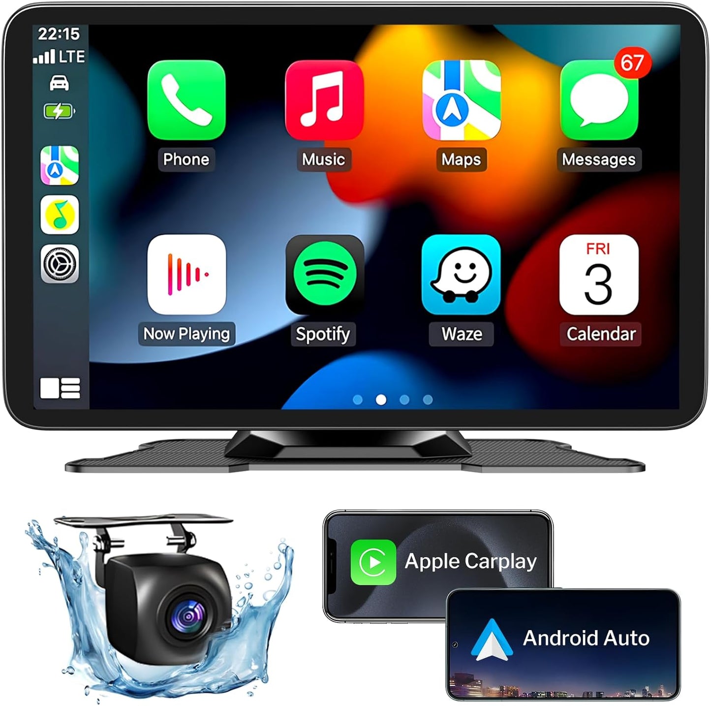 Wireless Apple Carplay Screen for Cars, 7" HD Portable Car Stereo Touch Screen for Apple CarPlay & Android Auto with Backup Camera/Mirror Link/Siri/Voice Control/GPS Navigation/AUX for All Vehicles