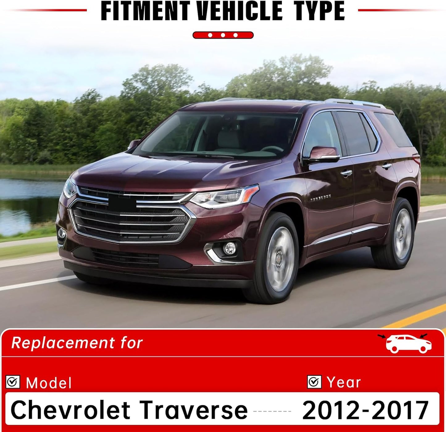 Windshield Wiper Blades Replacement for Chevy Chevrolet Traverse 2012 2013 2014 2015 2016 2017 Original Factory Quality Front Rear Wipers Blade Set for My Car - 24" 21" 13" (Pack of 3)