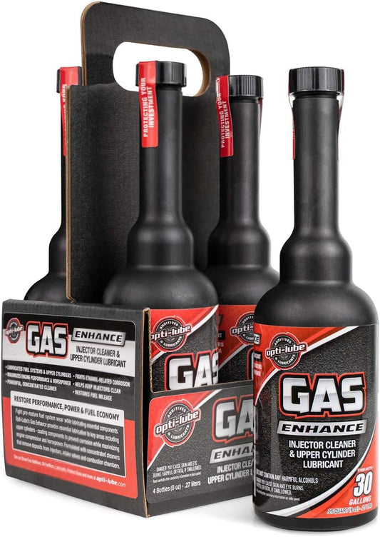 Opti-Lube Gas Enhance Fuel ADDITIVE: 8OZ 4 Pack Long Neck Bottles
