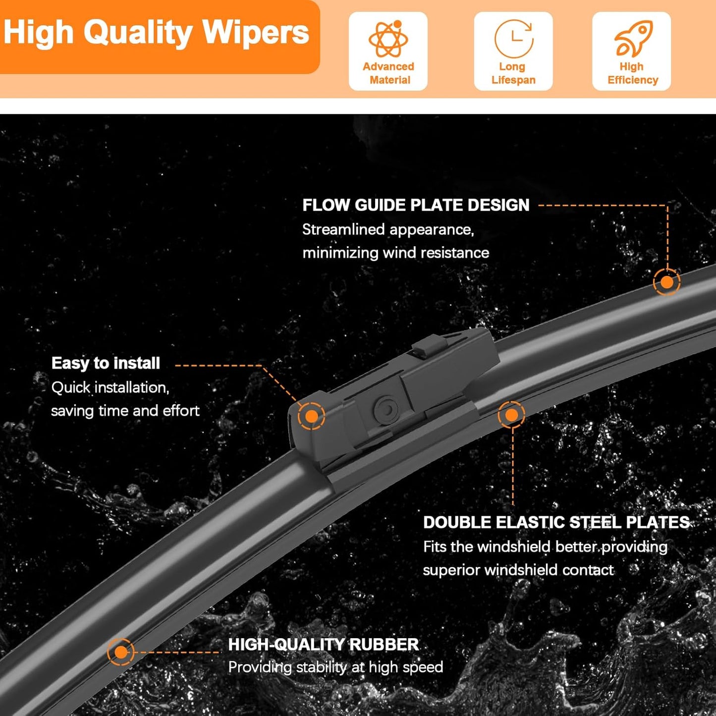 HULADAED® 26'' 18'' 10'' Windshield Wipers Replacement for Honda HR-V/HRV 2022-2016,Silicone Front Rear Wiper blades for MY Car-All Weather & Quiet(3 PACK)