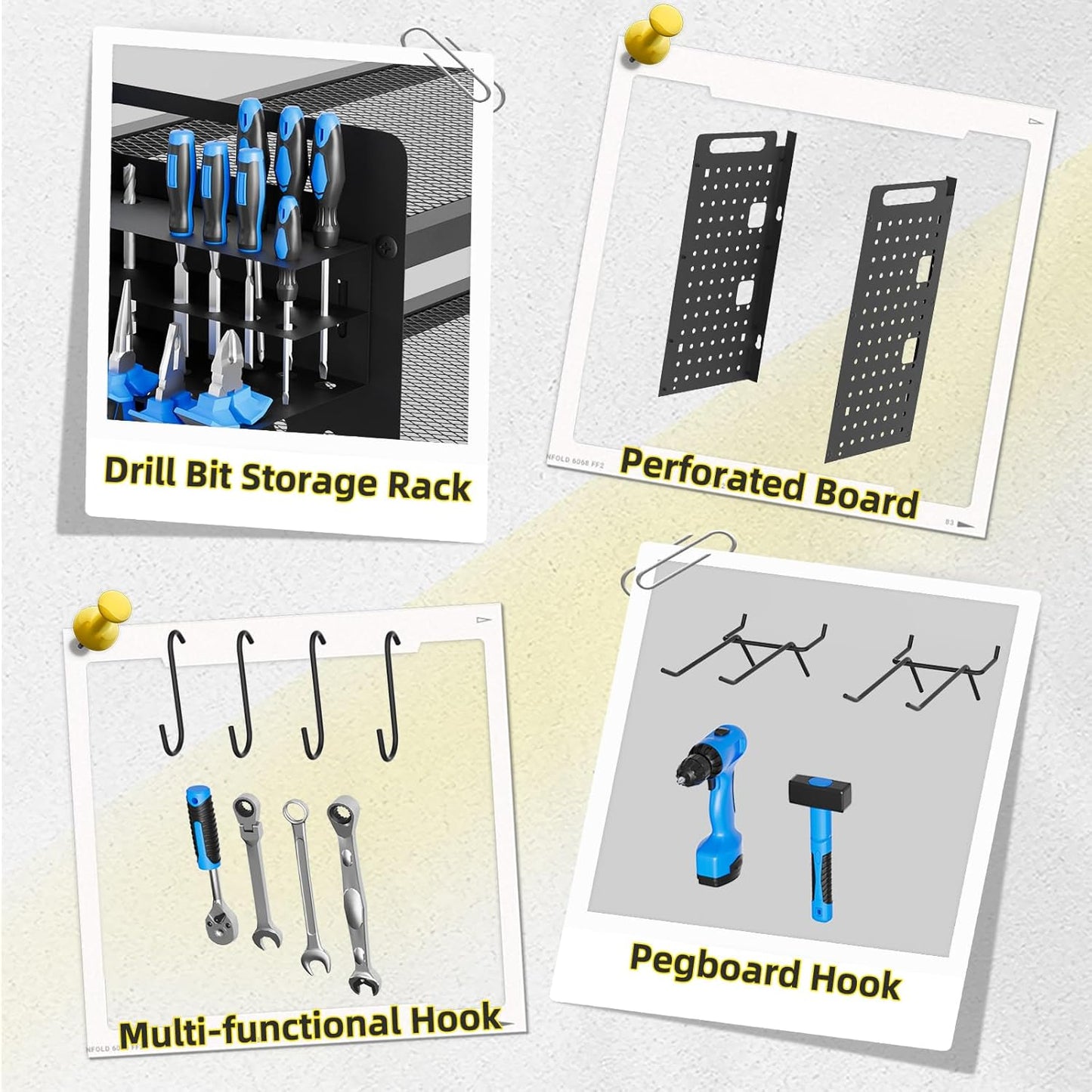 Power Tool Organizer Wall Mount with Charging Station, 4 Layers 6 Drill Holder, Heavy Duty Storage Utility Racks, Supports 600 lbs,Battery Shelf for Garage and Workbench (32 Inch 8 Drills Holder)