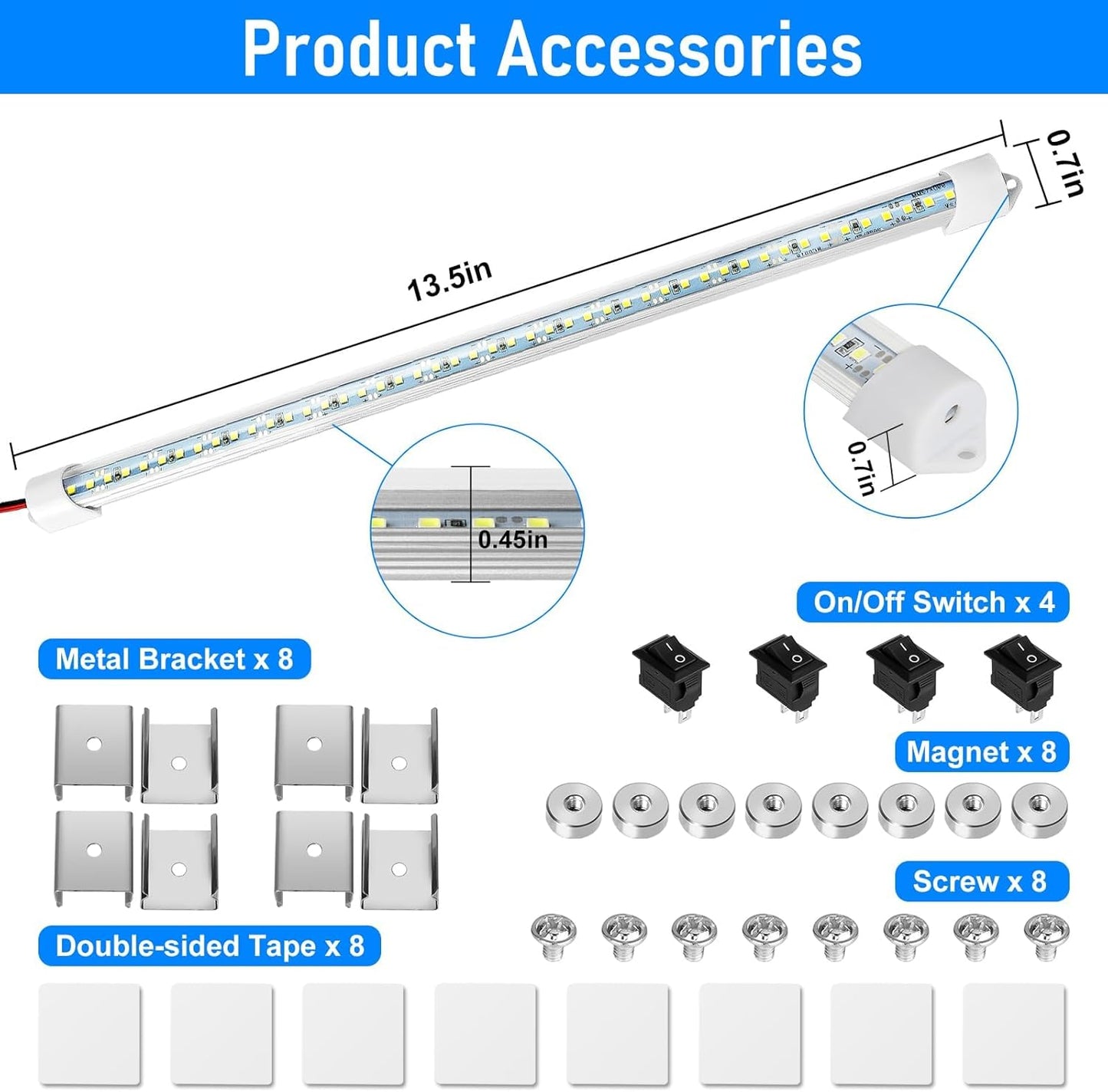 Linkstyle 4PCS 12V Interior LED Light Bar, Super Bright 6500K 12V LED Light Strip Lights with Switch, 48 LEDs 700LM Enclosed Trailer Lamp for Car Truck Camper Van RV, White