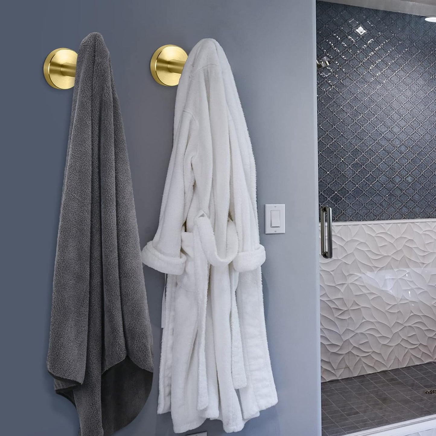 NearMoon Bath Towel Hooks- SUS 304 Stainless Steel Robe Hook Holder, Heavy Duty Coat Hook for Bathroom Livingroom Hotel Kitchen Garage, Wall Mounted (Brushed Gold, 4 Pack)