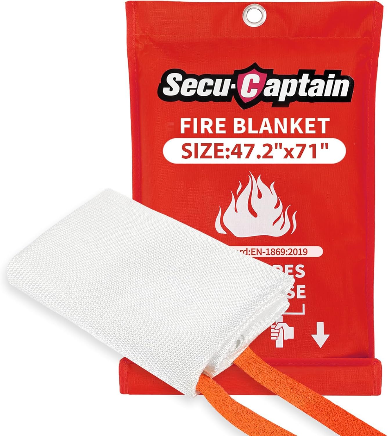 SecuCaptain Emergency Fire Blanket for Home - 47.2"x71" X-Large Flame Retardant Blankets with Fireproof Tabs for House Camping Kitchen Fire Protection Survival Safety