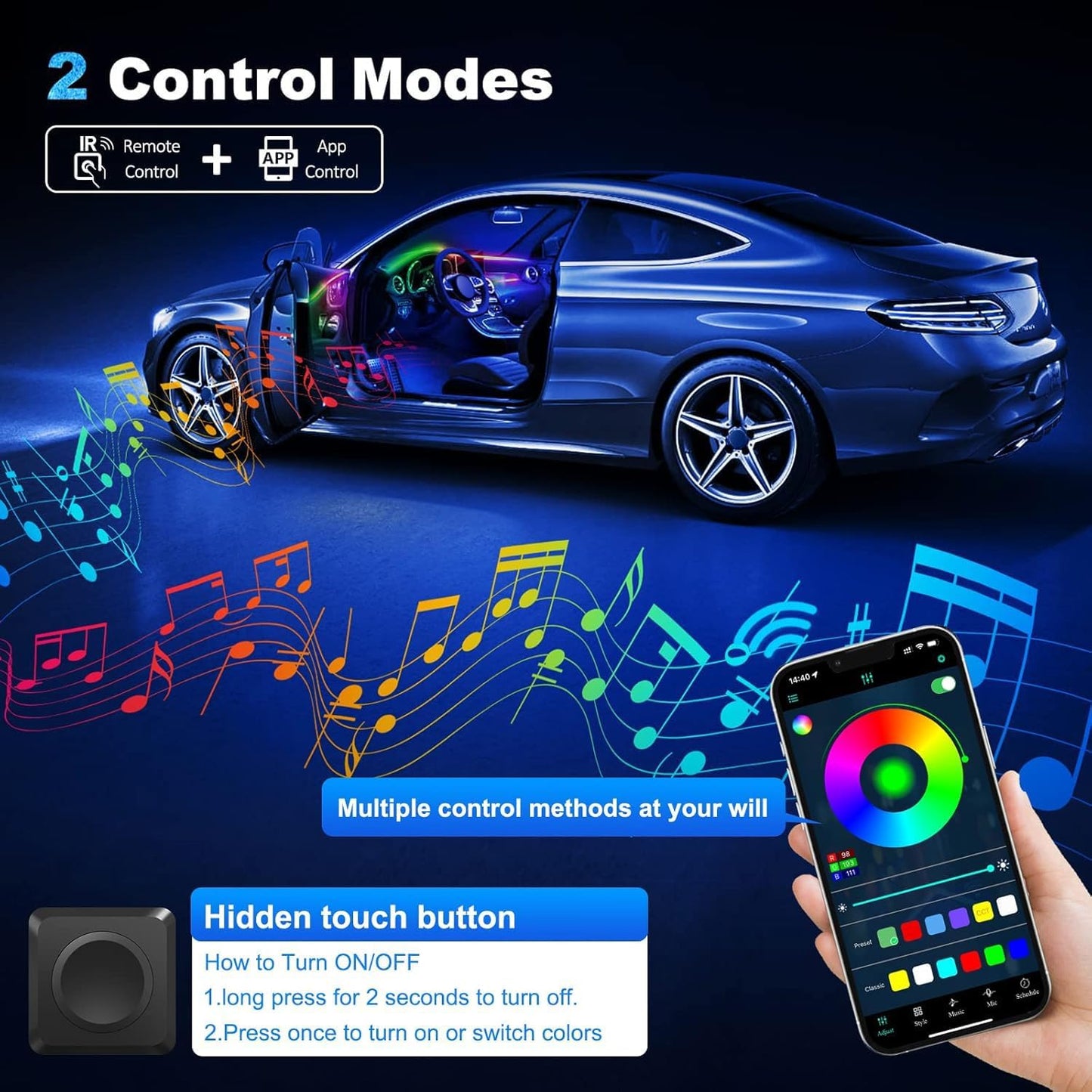 Acrylic Interior Car LED Strip Light with Wireless APP, RGB 18 in 1 with 175 inches 593 LEDs Fiber Optic Ambient Lighting Kits, 16 Million Colors Sound Active Function Car Neon Lights