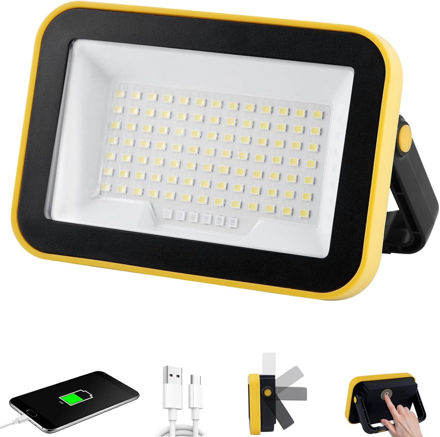 Rechargeable Work Light with Tripod Hole, 40W Portable Flood Light Battery Powered, Waterproof LED Work Lights Cordless Job Site Lighting 180° Rotate for Garage Camping Car Repairing