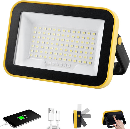 Rechargeable Work Light with Tripod Hole, 40W Portable Flood Light Battery Powered, Waterproof LED Work Lights Cordless Job Site Lighting 180° Rotate for Garage Camping Car Repairing
