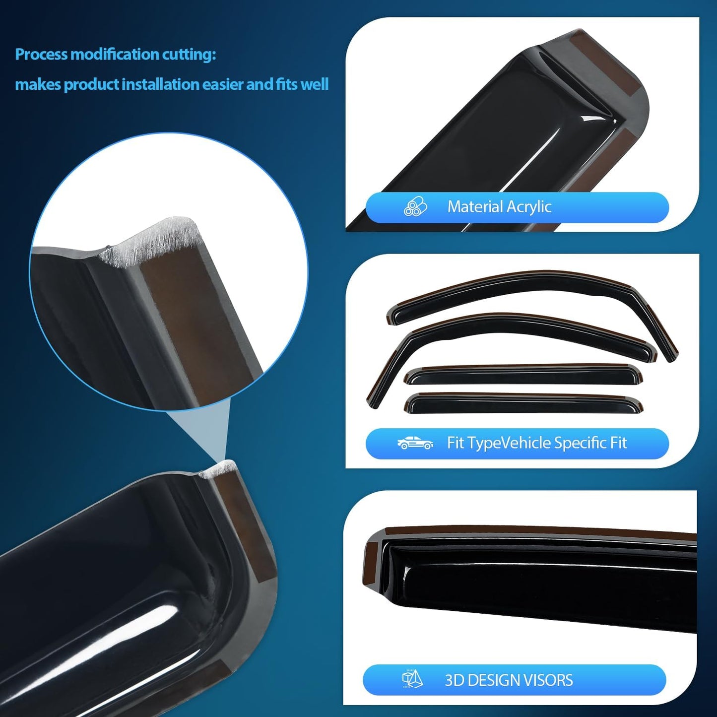 Nilight in-Channel Rain Guards for Toyota Tundra Crew Max 2007 2008 2009 2010 2011 2012 2013 2014 2015 2016 2017 2018 2019 2020 2021, Vent Window Visors, Original Window Deflectors-4PCS