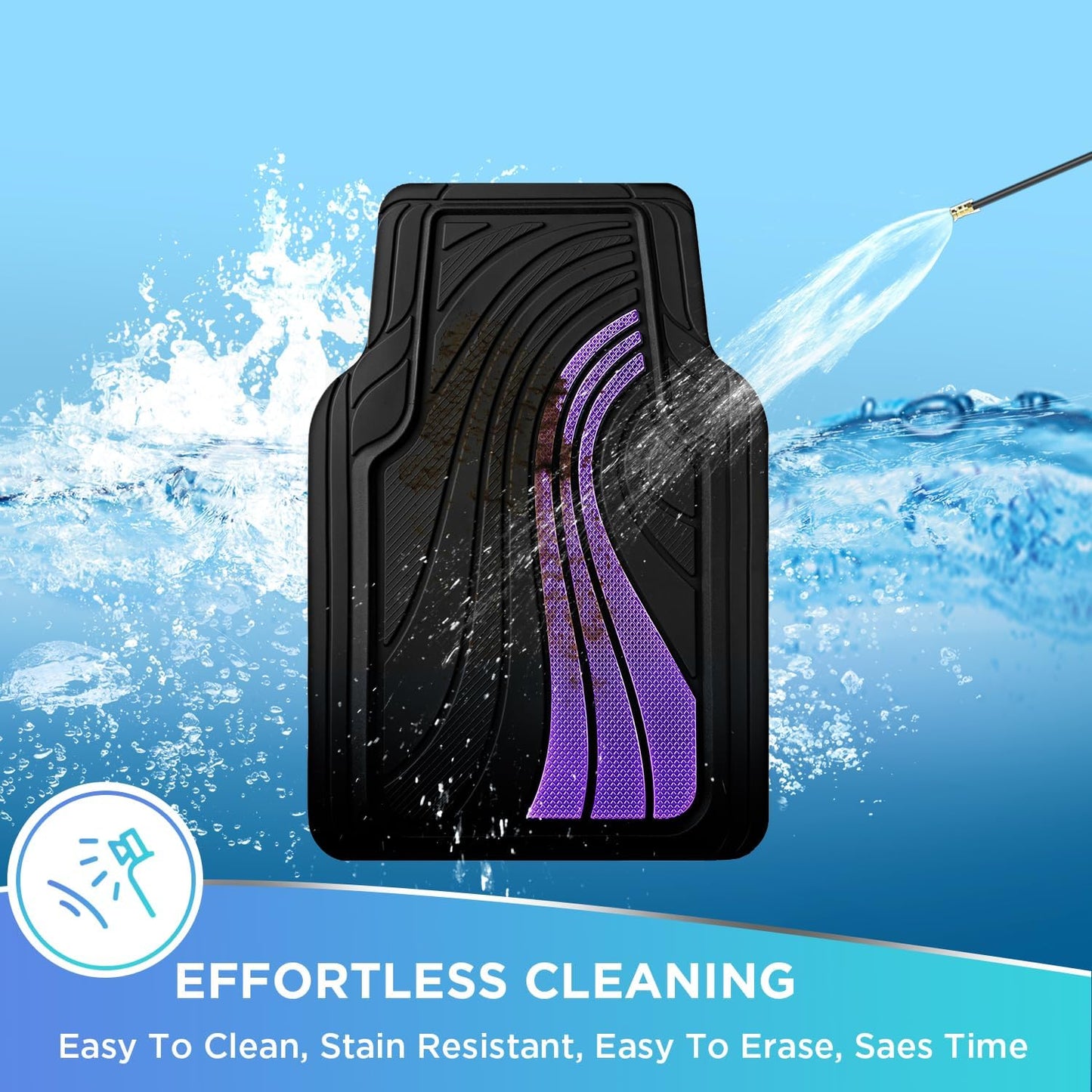 Road Comforts Car Floor Mats Full Set – Front & Rear Car Floor Mats with Aluminum Design, Anti-Slip Backing, All-Weather Protection, Trim-to-Fit Car Mats for Most Sedans, SUVs & Vans - Lighet Purple