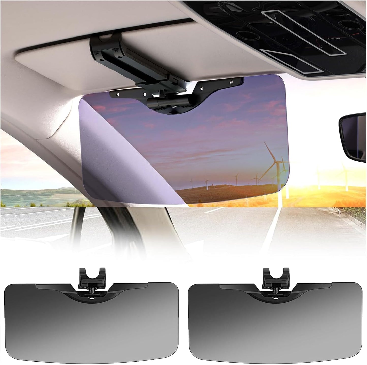 Sun Visor Extender for Car - Universal Adjustable Side Window Sun Blocker, Folding Clip-On Visor Extension, Easy Install & Glare Reduction (Black-2 Pack)