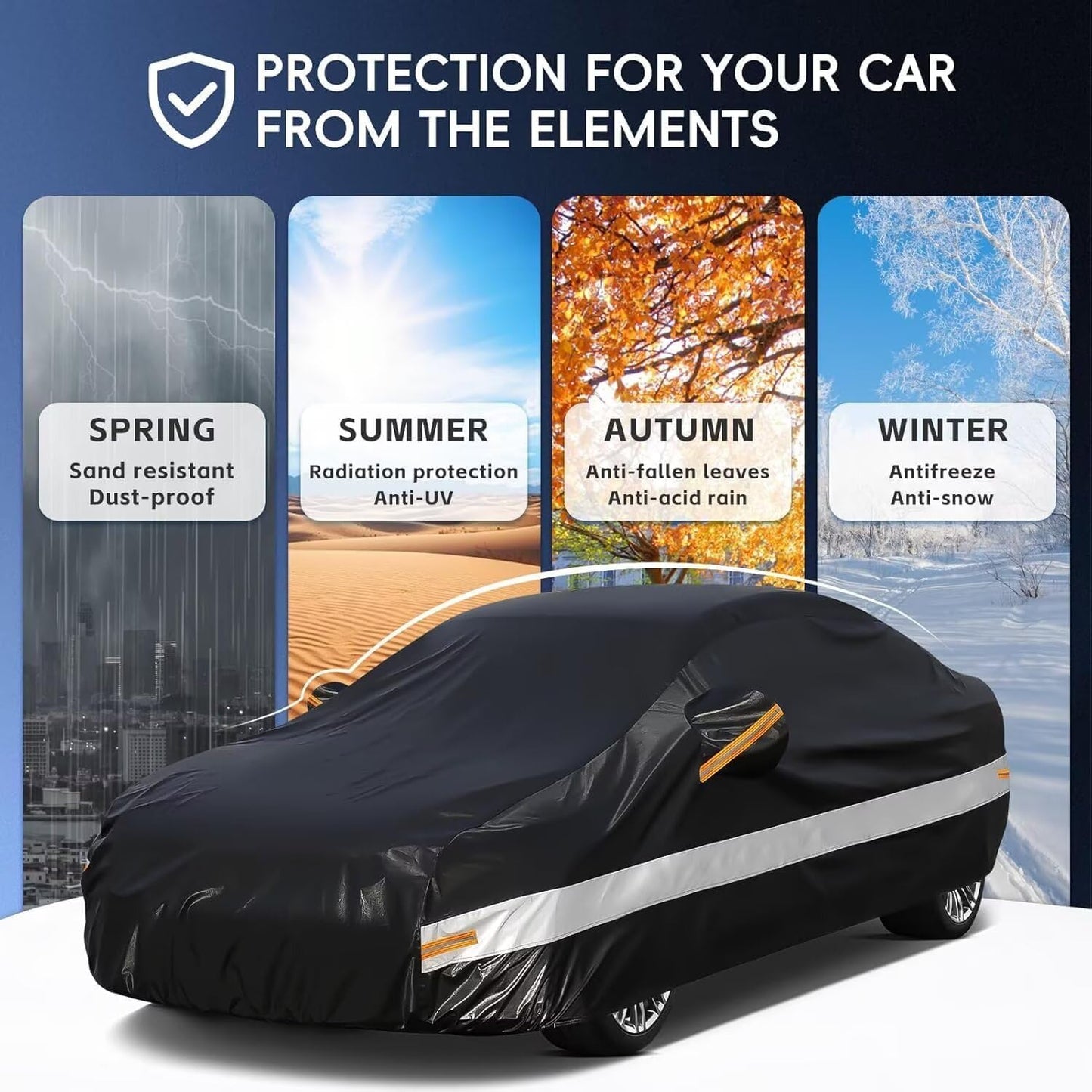 10 Layers Car Cover Custom Fit for Cadillac (DTS 2006-2012), Waterproof All Weather for Automobiles, Outdoor Full Cover Sun Dust Rain Protection with Cotton. Black