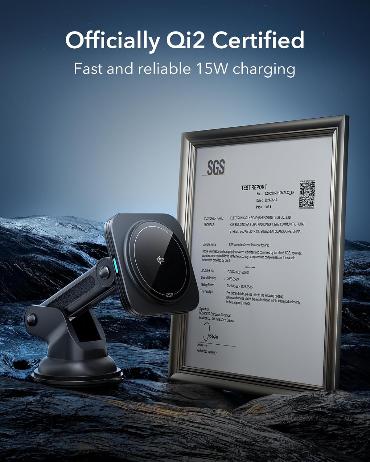 ESR for Qi2 15W MagSafe Car Mount Charger, Qi2-Certified MagSafe Car Charger, Dashboard/Windshield Magnetic Wireless Car Charging, Car Phone Mount for iPhone 16/15/14/13/12, S25, Fast Charging, Black