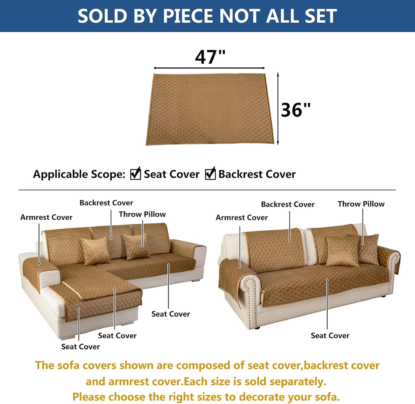 Eismodra Couch Cover,Sectional Couch Covers,Sofa Covers for 3 Cushion Couch,Anti-Slip Sofa Slipcovers for Dogs Cats Kids Loveseat Recliner L Shaped Armrest Backrest,Coffee 36''x47''(Only 1 Piece)