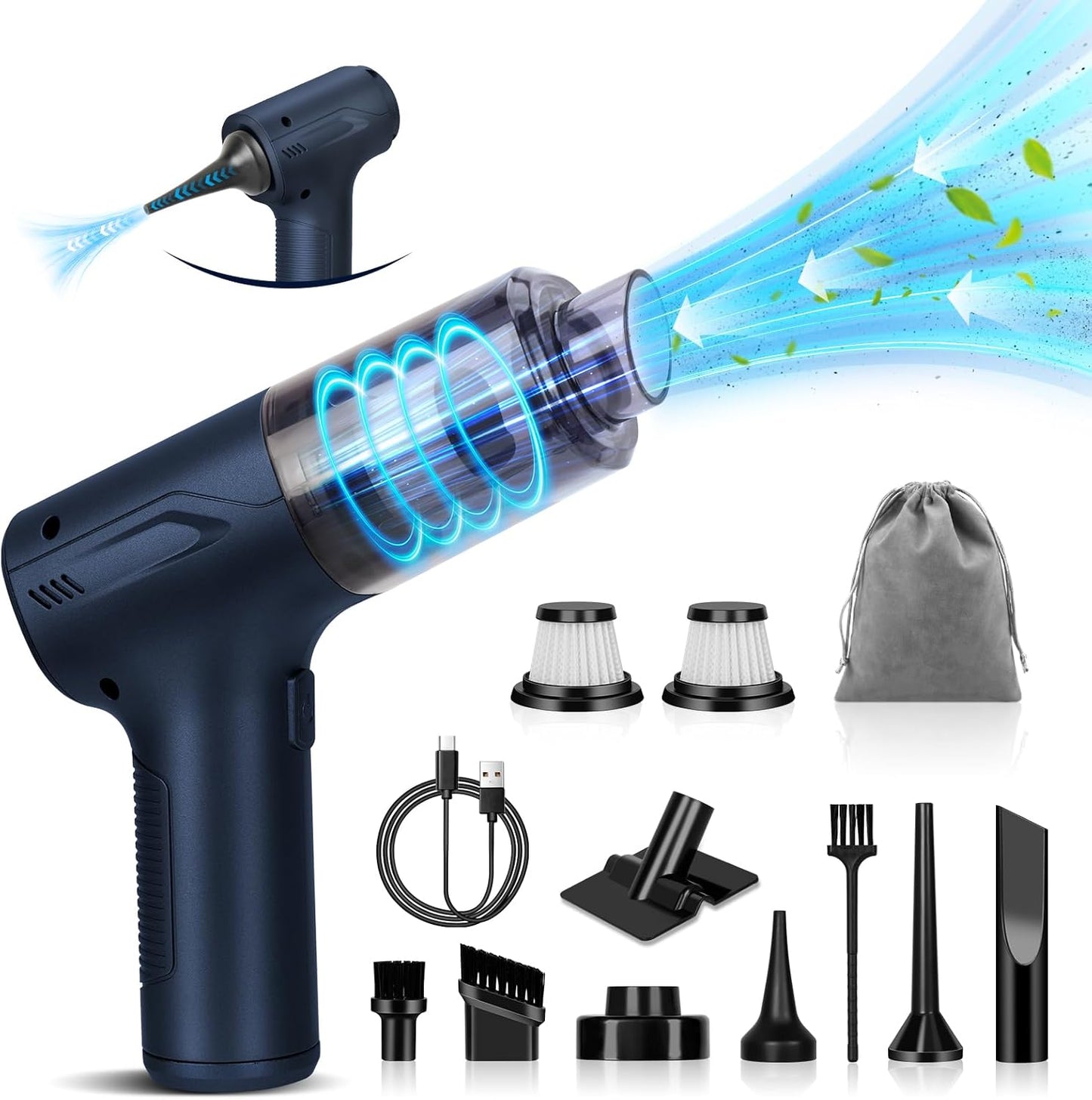 Handheld Car Vacuum Cleaner Cordless, High-Power Brushless 20000PA Mini Hand Held Vacuum Cleaner with 8 Multi-Functional Nozzle & 3 Replaceable Filters, Portable Car Vacuum for Office Pet Hair