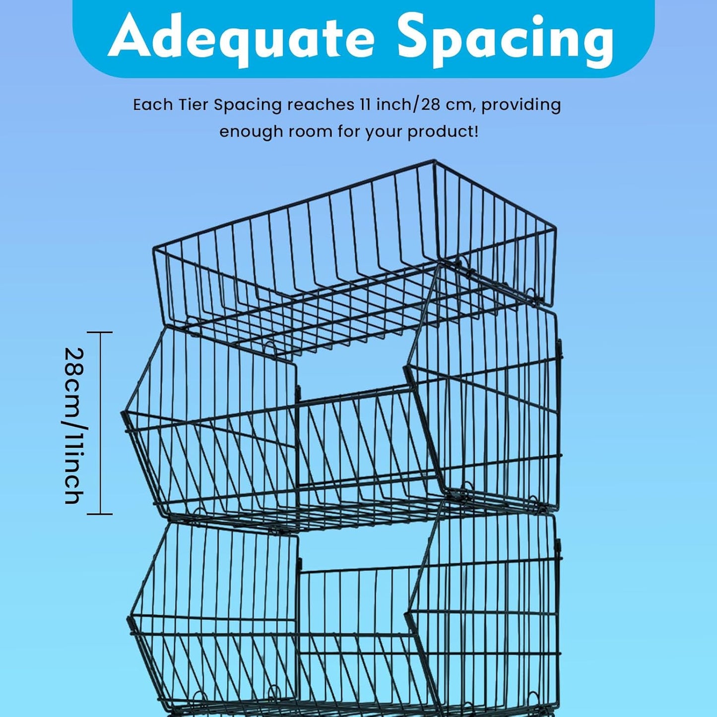 Retail Display Rack 5-Tier Market Merchandise Display Shelf Fruit Storage Shelf Vegetable Snack Basket Retail Store Supplies with Wheels for Home Store Market (18" D X 19" W X 55" H- Black)