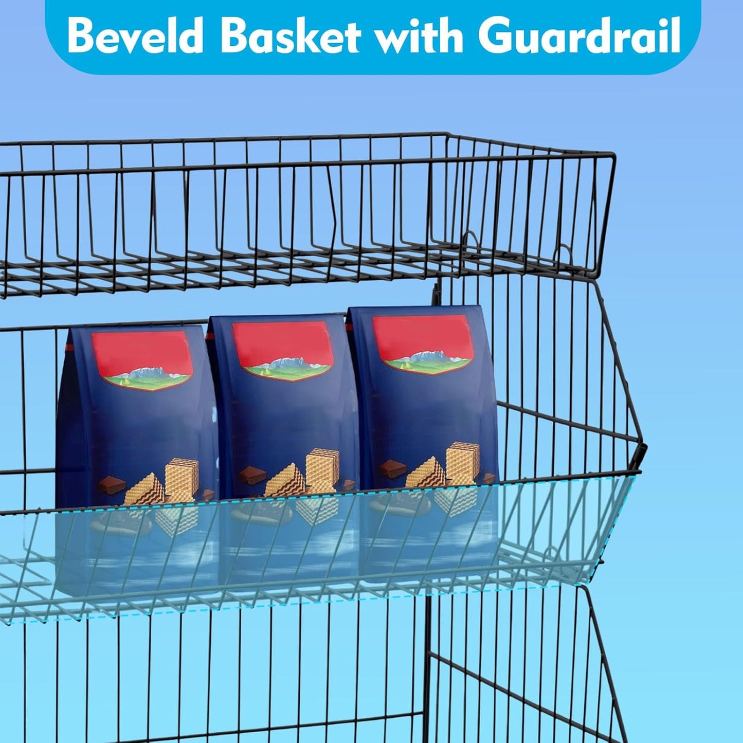 Retail Display Rack 5-Tier Market Merchandise Display Shelf Fruit Storage Shelf Vegetable Snack Basket Retail Store Supplies with Wheels for Home Store Market (18" D X 19" W X 55" H- Black)