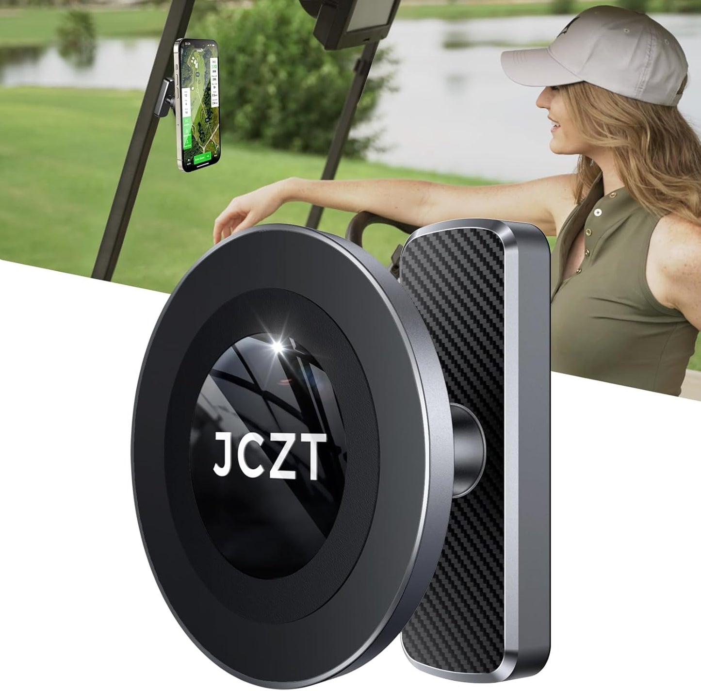 Magnetic Golf Cart Phone Holder Compatible with MagSafe iPhone 16 Pro Max Plus 15 14 13 12 Fits EZGO, Yamaha, Club Car, Icon, Golf Cart Accessories Essentials Gift for Friend Men Women Black