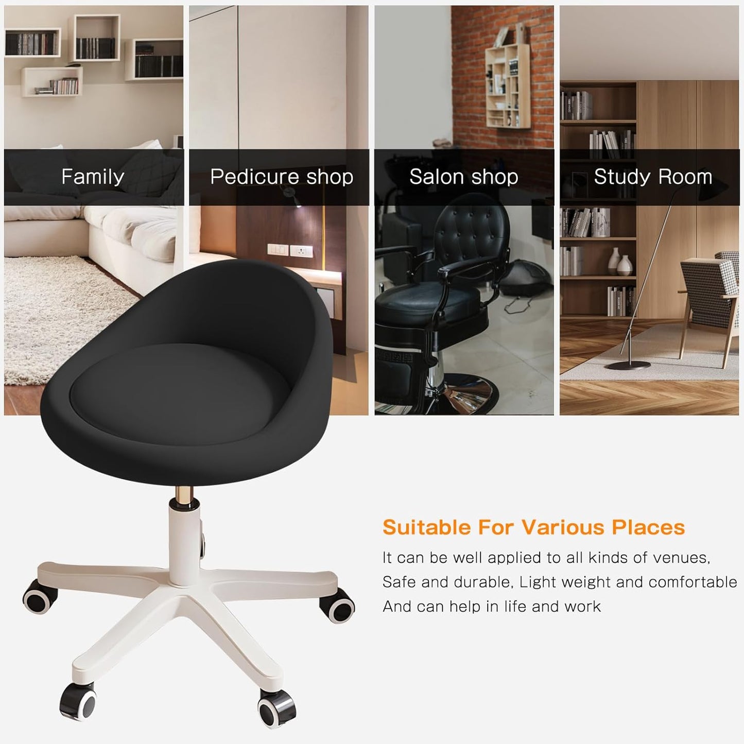 Rolling Stool Set of 2 Rolling Hydraulic Salon Stool with Low Backrest - Adjustable Swivel Chair for SPA, Shop, Salon, Massage, or Medical Office Black