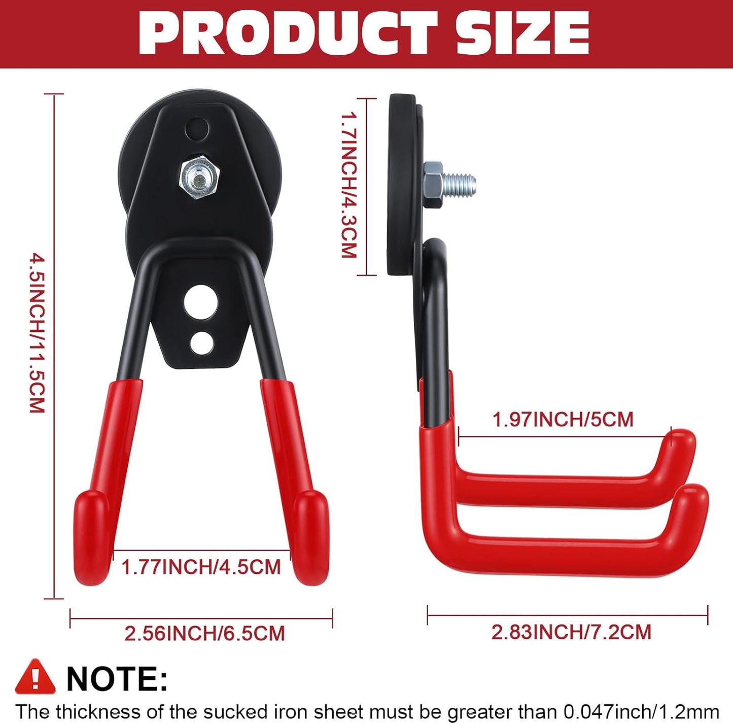 Landhoow Large Magnetic Hooks Heavy Duty Garage Magnet Hooks Strong Storage Utility Magnetic Hangers with Anti Slip Rubber Coating for Indoor and Outdoor Hanging(Red,10 Pcs)