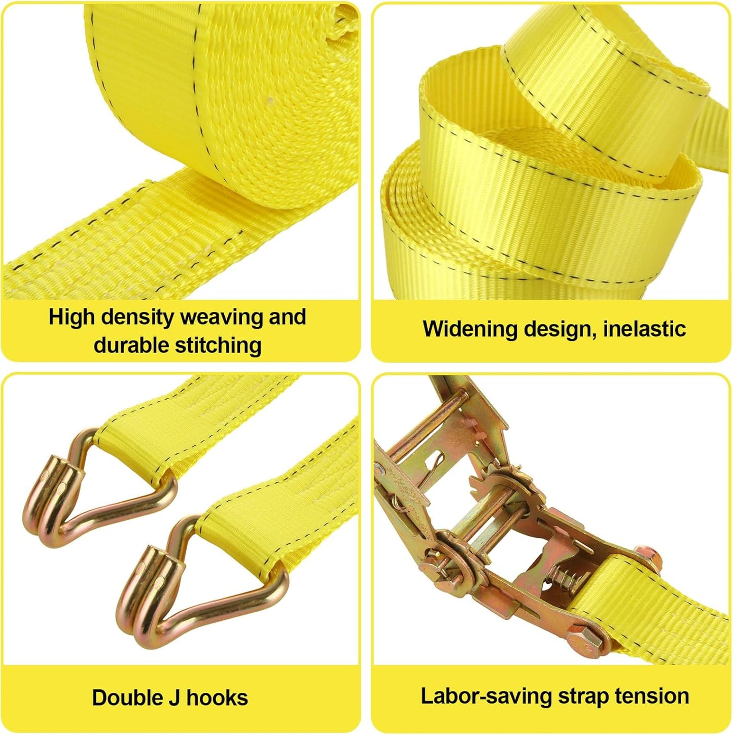 4 Pack 2 Inch Ratchet Straps Heavy Duty 20ft Tie Down Straps Ratchet with Double J Hook, 10000 LBS Break Strength, Cargo Ratchet Straps for Moving, Truck, Trailers, Motorcycles, Kayaks, Car Roof