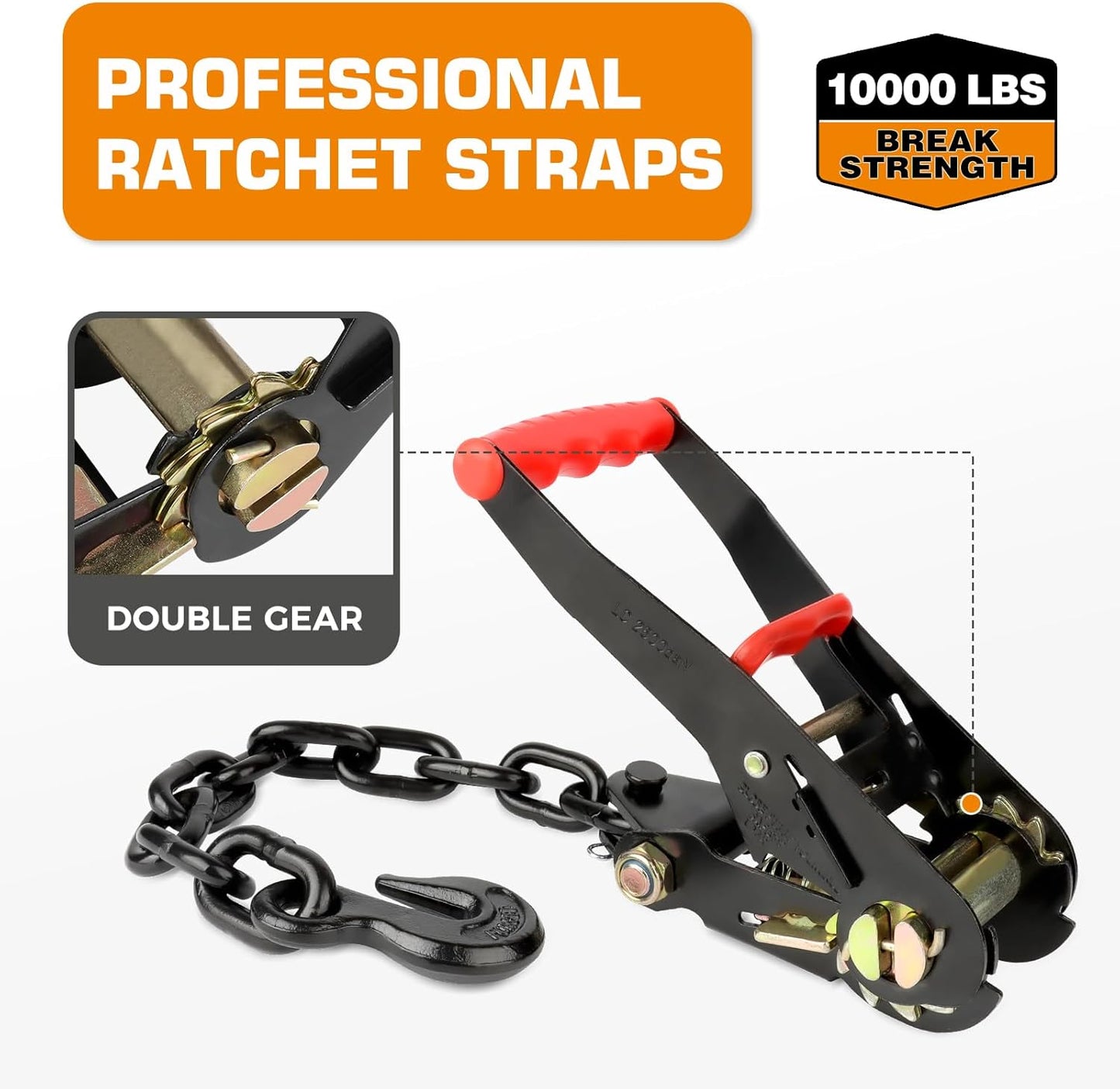 Kingfun Car Tie Down Straps for Trailers 4 Pack Lasso Straps - 2" x 120" Heavy Duty Trailer Strap, 10,000 lb Break Strength, Over The Wheel for Car Hauler, Truck, UTV, Utility Trailers