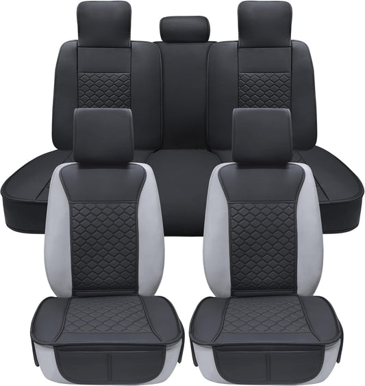 Elantrip Car Seat Cover Full Set Leather Car Seat Protector Universal fit for Most Cars SUVs and Trucks Water Proof Front and Rear Seat Protector Black