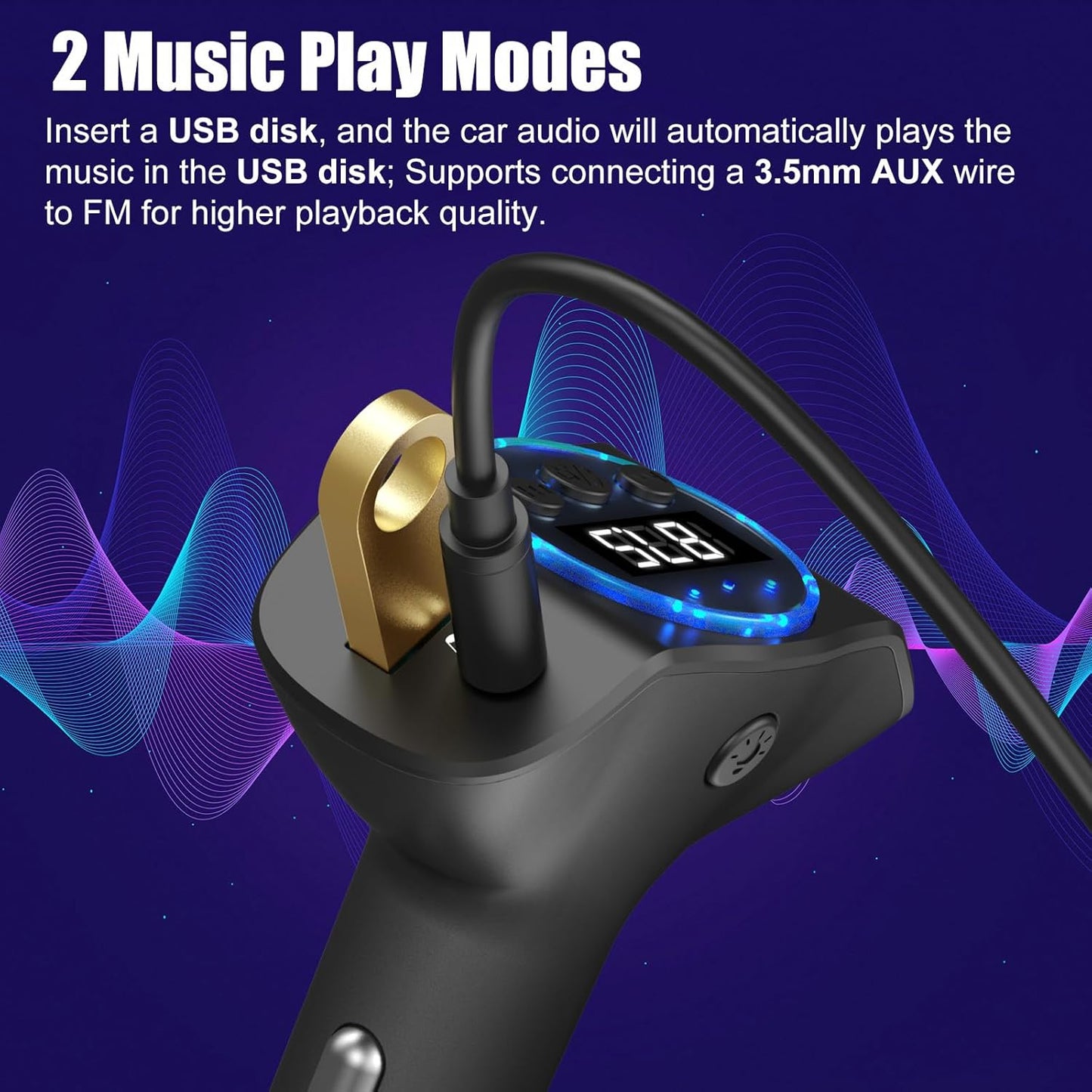 pgraded Bluetooth FM Transmitter for Car, PD30W/QC18W Dual USB Auto Charger Adapter, 7-Color LED Mood Light, Wireless FM Radio Car Kit Bluetooth 5.3 Hands-Free with Music Control & Noise Cancellation