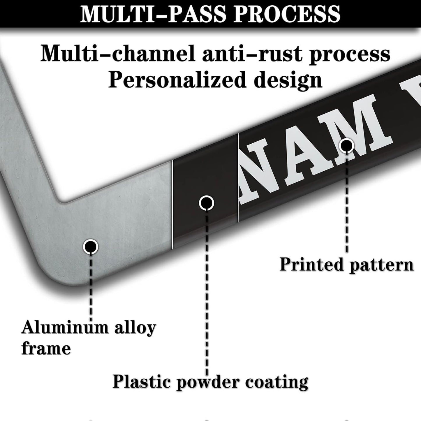 License Plate Cover Black and White License Plate Frames Vietnam Veteran Universal Aluminum Car Accessory 2 Pack with Screw Covers Set