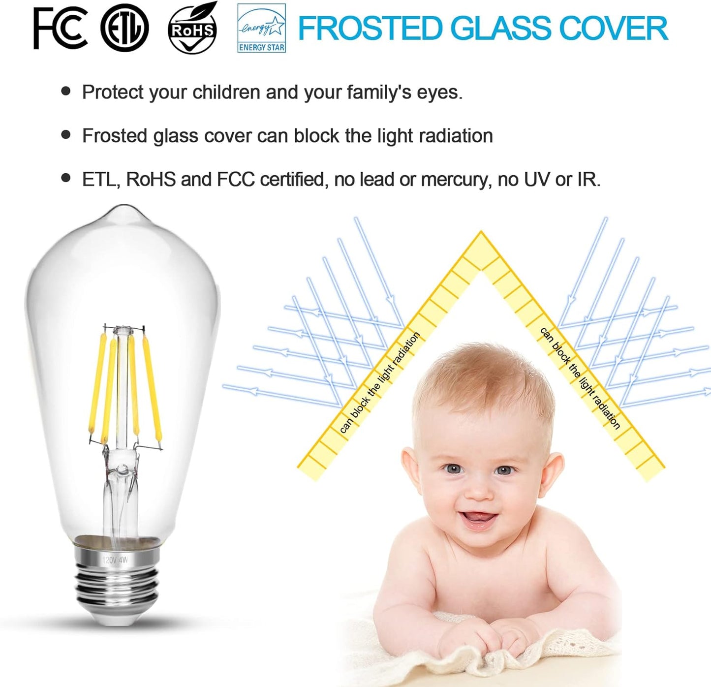 LED Edison Bulb 4W,Antique 40W Vintage Edison Bulb,E26 Light Bulb Non Dimmable Led Bulb 450 Lumens 4000K Daylight White,Pack of 3