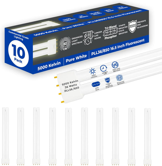 GoodBulb PLL36/850 36W 16.5" Twin Tube Compact Fluorescent Light Bulb 4-pin 2G11 Base 5000K Daylight 2400 Lumen 36000 Hour Long Life Biax Pack of 10