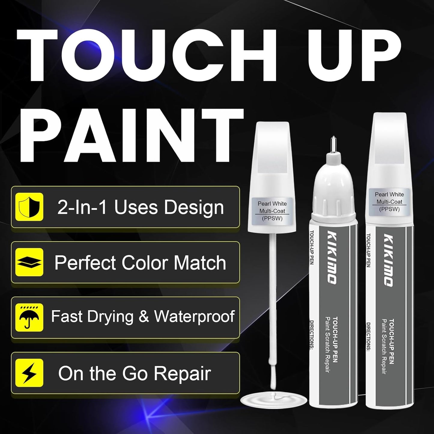 KIKIMO for Tesla Touch Up Paint(Solid Black(PBSB)), Car Paint Repair Kit for Tesla Model Y/3/S/X, 2 In 1 Scratches Repair with Pen Tip and Brush, Color-Matched for Quick & Easy Fix