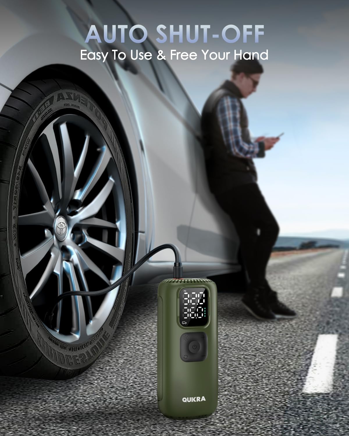 T22 Tire Inflator Protable Air Compressor, 3× Faster Auto Cordless Air Pump, 160PSI Tire Pump, Smart Electric Pump with LED Light and Digital Display for Car Motorcycle Bike and Ball, Green