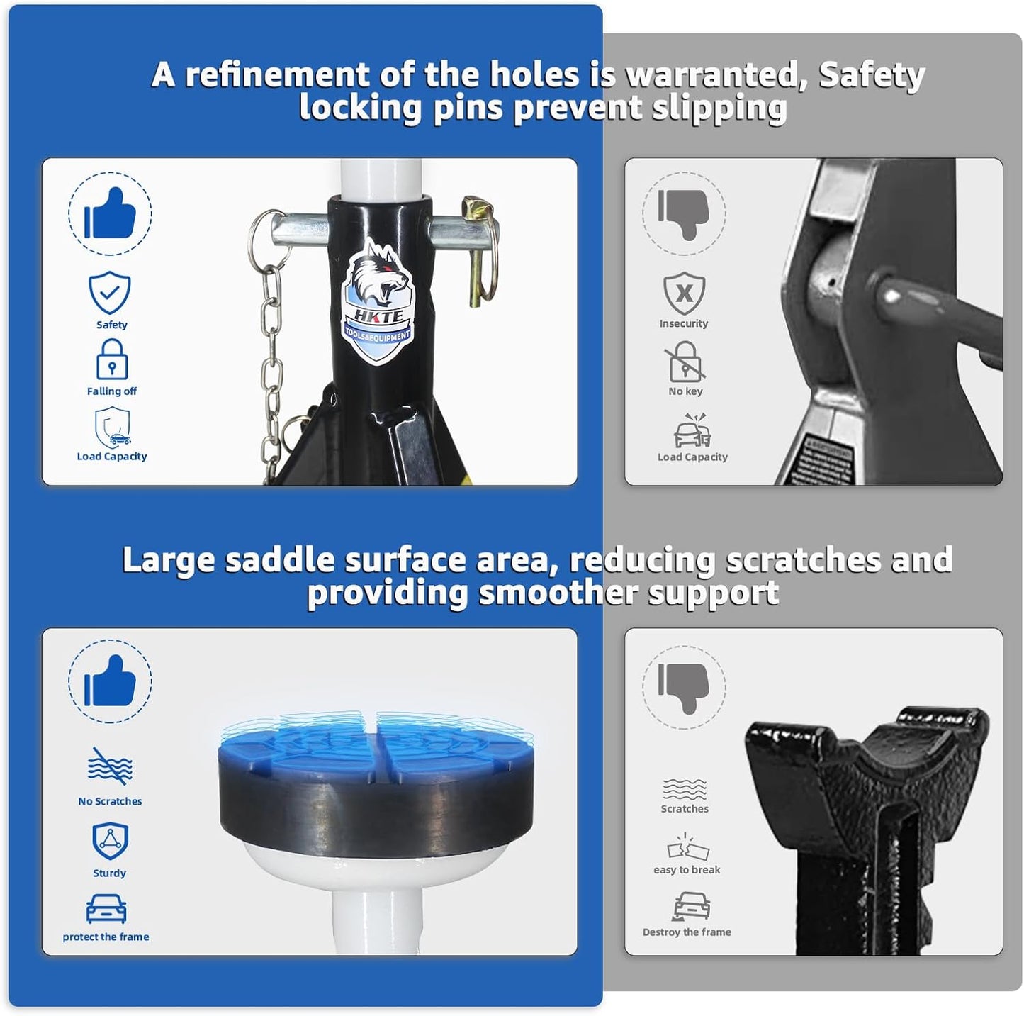 HKTE 4 Ton Heavy Duty Jack Stands, Security Locking Pins, 8,000 lbs Capacity, 2pack